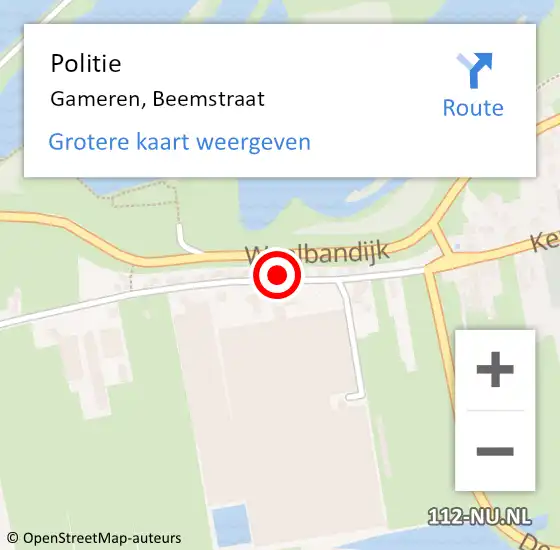 Locatie op kaart van de 112 melding: Politie Gameren, Beemstraat op 4 september 2024 11:28