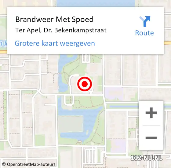 Locatie op kaart van de 112 melding: Brandweer Met Spoed Naar Ter Apel, Dr. Bekenkampstraat op 4 september 2024 11:34