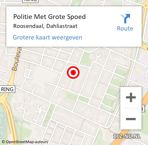 Locatie op kaart van de 112 melding: Politie Met Grote Spoed Naar Roosendaal, Dahliastraat op 4 september 2024 12:01