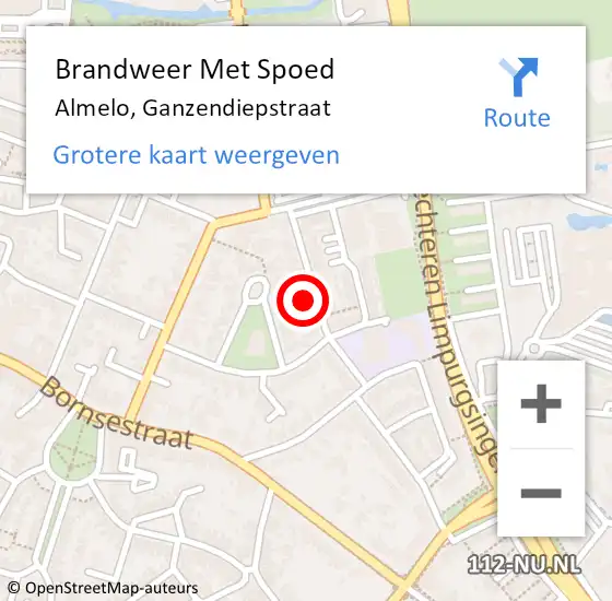 Locatie op kaart van de 112 melding: Brandweer Met Spoed Naar Almelo, Ganzendiepstraat op 4 september 2024 12:01