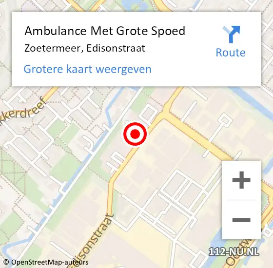 Locatie op kaart van de 112 melding: Ambulance Met Grote Spoed Naar Zoetermeer, Edisonstraat op 4 september 2024 12:04