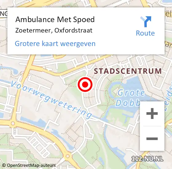 Locatie op kaart van de 112 melding: Ambulance Met Spoed Naar Zoetermeer, Oxfordstraat op 4 september 2024 12:18