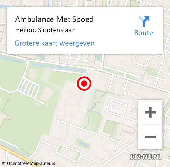 Locatie op kaart van de 112 melding: Ambulance Met Spoed Naar Heiloo, Slootenslaan op 4 september 2024 12:23