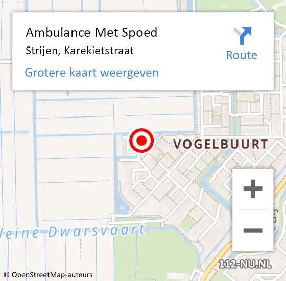 Locatie op kaart van de 112 melding: Ambulance Met Spoed Naar Strijen, Karekietstraat op 4 september 2024 12:34