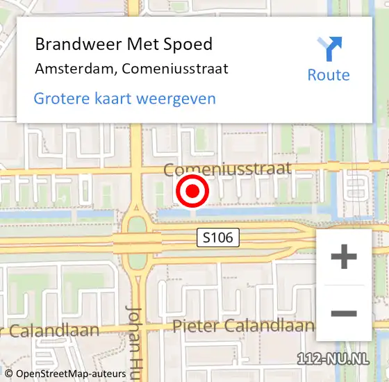 Locatie op kaart van de 112 melding: Brandweer Met Spoed Naar Amsterdam, Comeniusstraat op 4 september 2024 12:56