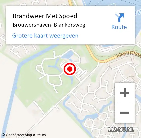 Locatie op kaart van de 112 melding: Brandweer Met Spoed Naar Brouwershaven, Blankersweg op 4 september 2024 13:01