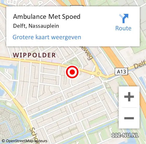 Locatie op kaart van de 112 melding: Ambulance Met Spoed Naar Delft, Nassauplein op 4 september 2024 13:05