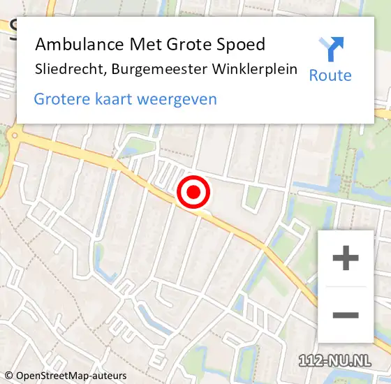 Locatie op kaart van de 112 melding: Ambulance Met Grote Spoed Naar Sliedrecht, Burgemeester Winklerplein op 4 september 2024 13:22