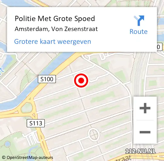 Locatie op kaart van de 112 melding: Politie Met Grote Spoed Naar Amsterdam, Von Zesenstraat op 4 september 2024 13:25