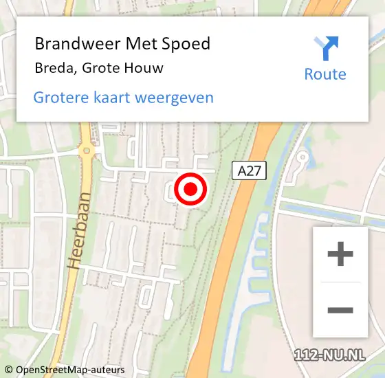 Locatie op kaart van de 112 melding: Brandweer Met Spoed Naar Breda, Grote Houw op 4 september 2024 13:26