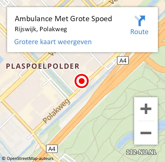 Locatie op kaart van de 112 melding: Ambulance Met Grote Spoed Naar Rijswijk, Polakweg op 4 september 2024 13:26