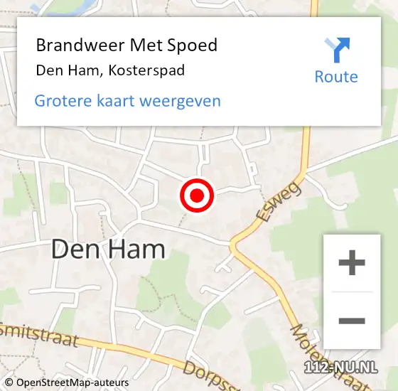 Locatie op kaart van de 112 melding: Brandweer Met Spoed Naar Den Ham, Kosterspad op 4 september 2024 13:38