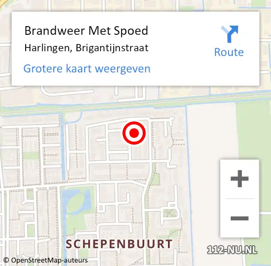 Locatie op kaart van de 112 melding: Brandweer Met Spoed Naar Harlingen, Brigantijnstraat op 4 september 2024 13:45