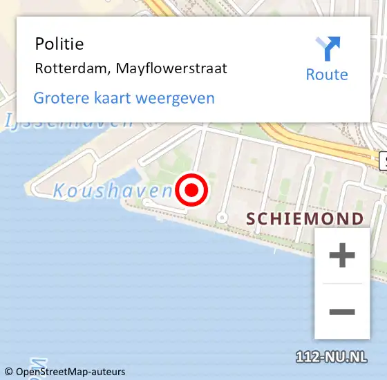 Locatie op kaart van de 112 melding: Politie Rotterdam, Mayflowerstraat op 4 september 2024 13:45