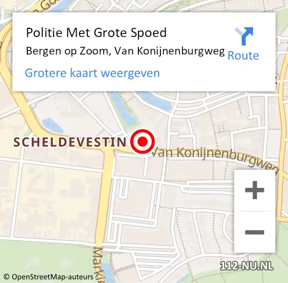 Locatie op kaart van de 112 melding: Politie Met Grote Spoed Naar Bergen op Zoom, Van Konijnenburgweg op 4 september 2024 13:55