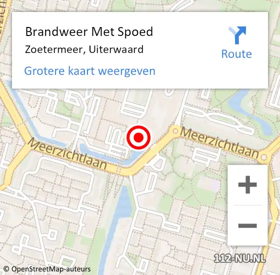 Locatie op kaart van de 112 melding: Brandweer Met Spoed Naar Zoetermeer, Uiterwaard op 4 september 2024 14:08