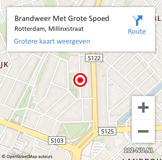 Locatie op kaart van de 112 melding: Brandweer Met Grote Spoed Naar Rotterdam, Millinxstraat op 4 september 2024 14:20