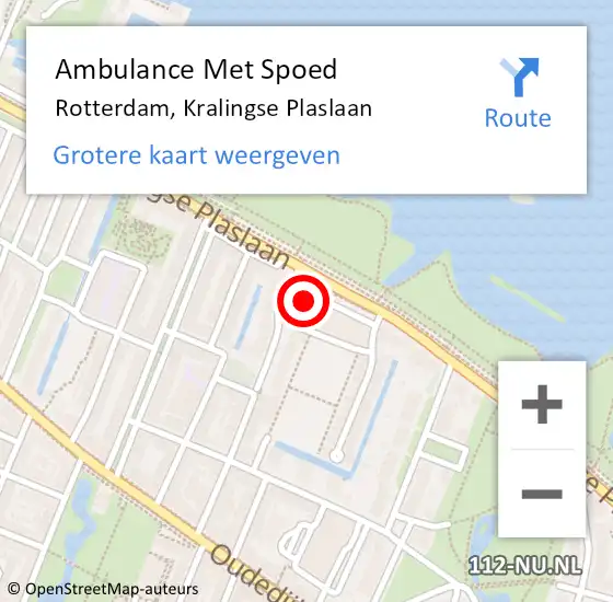 Locatie op kaart van de 112 melding: Ambulance Met Spoed Naar Rotterdam, Kralingse Plaslaan op 4 september 2024 14:32