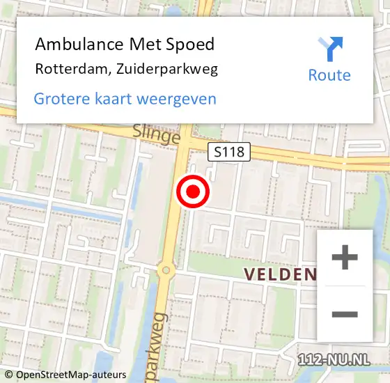 Locatie op kaart van de 112 melding: Ambulance Met Spoed Naar Rotterdam, Zuiderparkweg op 4 september 2024 14:34