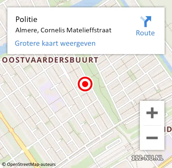 Locatie op kaart van de 112 melding: Politie Almere, Cornelis Matelieffstraat op 4 september 2024 14:34