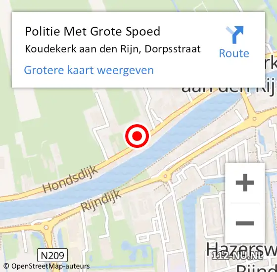 Locatie op kaart van de 112 melding: Politie Met Grote Spoed Naar Koudekerk aan den Rijn, Dorpsstraat op 4 september 2024 15:21