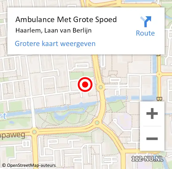 Locatie op kaart van de 112 melding: Ambulance Met Grote Spoed Naar Haarlem, Laan van Berlijn op 4 september 2024 15:41