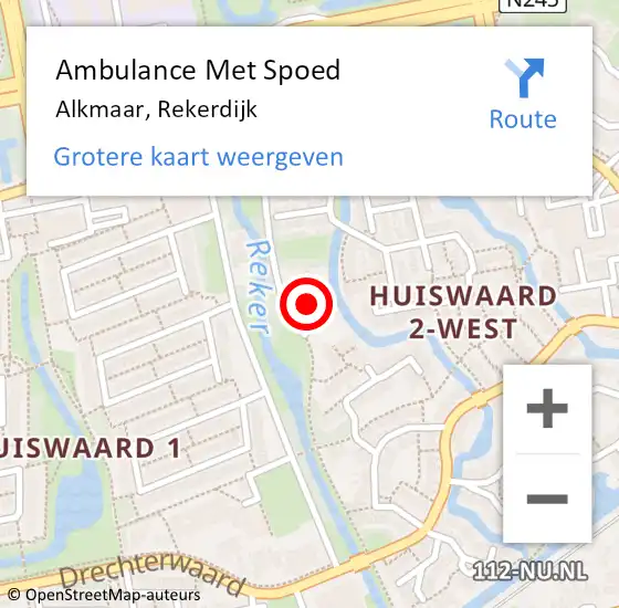 Locatie op kaart van de 112 melding: Ambulance Met Spoed Naar Alkmaar, Rekerdijk op 4 september 2024 15:43