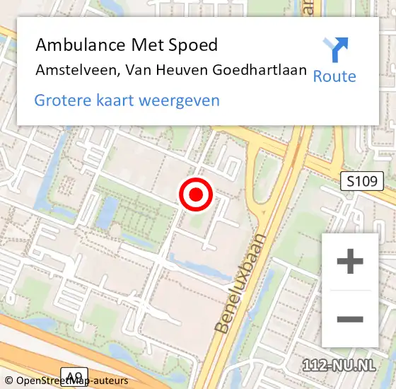 Locatie op kaart van de 112 melding: Ambulance Met Spoed Naar Amstelveen, Van Heuven Goedhartlaan op 4 september 2024 15:57