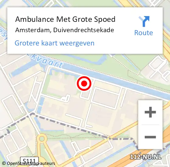 Locatie op kaart van de 112 melding: Ambulance Met Grote Spoed Naar Amsterdam, Duivendrechtsekade op 4 september 2024 16:16