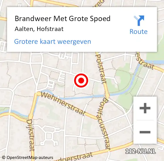 Locatie op kaart van de 112 melding: Brandweer Met Grote Spoed Naar Aalten, Hofstraat op 4 september 2024 16:18