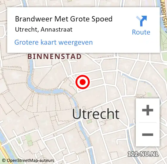 Locatie op kaart van de 112 melding: Brandweer Met Grote Spoed Naar Utrecht, Annastraat op 4 september 2024 16:19