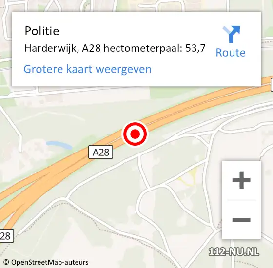 Locatie op kaart van de 112 melding: Politie Harderwijk, A28 hectometerpaal: 53,7 op 4 september 2024 16:20