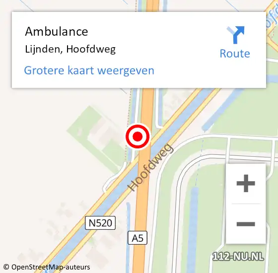 Locatie op kaart van de 112 melding: Ambulance Lijnden, Hoofdweg op 4 september 2024 16:25