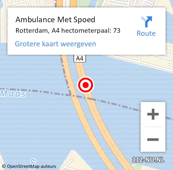 Locatie op kaart van de 112 melding: Ambulance Met Spoed Naar Rotterdam, A4 hectometerpaal: 73 op 4 september 2024 16:28