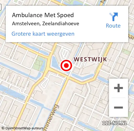 Locatie op kaart van de 112 melding: Ambulance Met Spoed Naar Amstelveen, Zeelandiahoeve op 4 september 2024 16:40