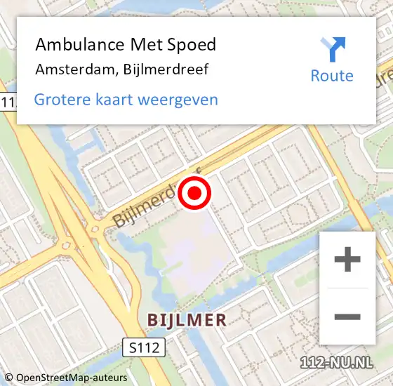 Locatie op kaart van de 112 melding: Ambulance Met Spoed Naar Amsterdam, Bijlmerdreef op 4 september 2024 16:53