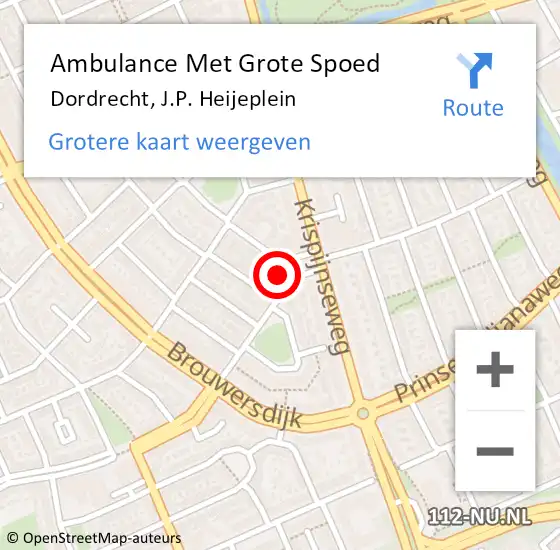 Locatie op kaart van de 112 melding: Ambulance Met Grote Spoed Naar Dordrecht, J.P. Heijeplein op 4 september 2024 16:55