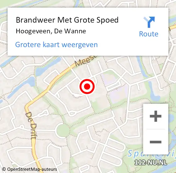 Locatie op kaart van de 112 melding: Brandweer Met Grote Spoed Naar Hoogeveen, De Wanne op 18 oktober 2014 23:01