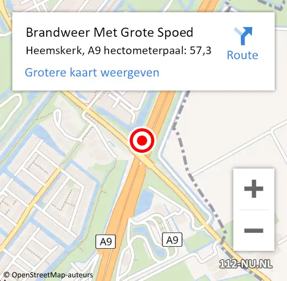 Locatie op kaart van de 112 melding: Brandweer Met Grote Spoed Naar Heemskerk, A9 hectometerpaal: 57,3 op 4 september 2024 17:07