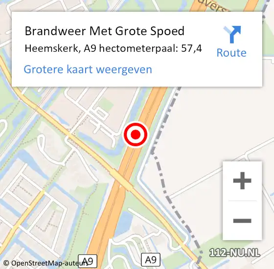 Locatie op kaart van de 112 melding: Brandweer Met Grote Spoed Naar Heemskerk, A9 hectometerpaal: 57,4 op 4 september 2024 17:12