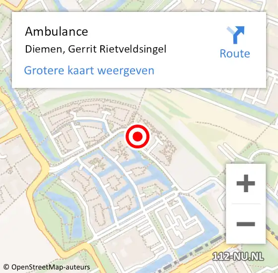 Locatie op kaart van de 112 melding: Ambulance Diemen, Gerrit Rietveldsingel op 4 september 2024 17:14