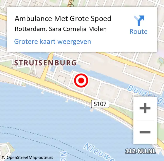 Locatie op kaart van de 112 melding: Ambulance Met Grote Spoed Naar Rotterdam, Sara Cornelia Molen op 4 september 2024 17:35