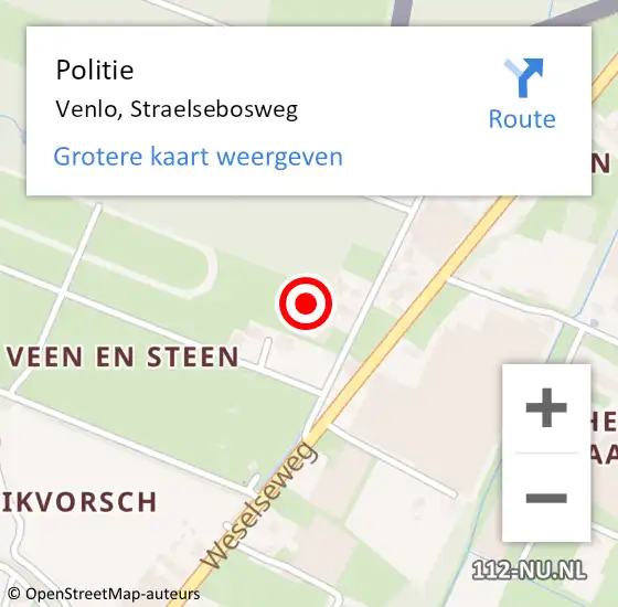 Locatie op kaart van de 112 melding: Politie Venlo, Straelsebosweg op 4 september 2024 17:38