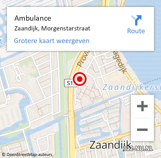 Locatie op kaart van de 112 melding: Ambulance Zaandijk, Morgenstarstraat op 4 september 2024 17:39