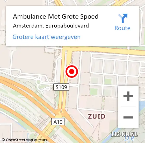 Locatie op kaart van de 112 melding: Ambulance Met Grote Spoed Naar Amsterdam, Europaboulevard op 4 september 2024 17:41