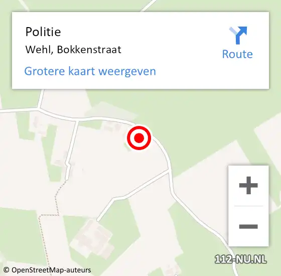 Locatie op kaart van de 112 melding: Politie Wehl, Bokkenstraat op 4 september 2024 18:09