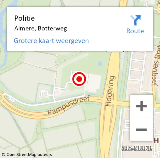 Locatie op kaart van de 112 melding: Politie Almere, Botterweg op 4 september 2024 18:28