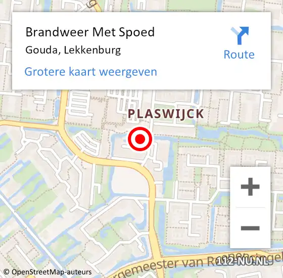 Locatie op kaart van de 112 melding: Brandweer Met Spoed Naar Gouda, Lekkenburg op 4 september 2024 18:37