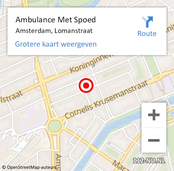 Locatie op kaart van de 112 melding: Ambulance Met Spoed Naar Amsterdam, Lomanstraat op 4 september 2024 19:05