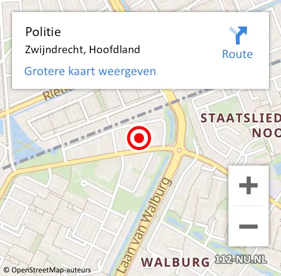 Locatie op kaart van de 112 melding: Politie Zwijndrecht, Hoofdland op 4 september 2024 19:14